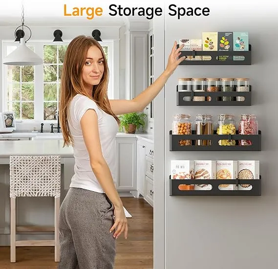 Sevenblue 4-Pack Magnetic Spice Rack Organizer with Hooks