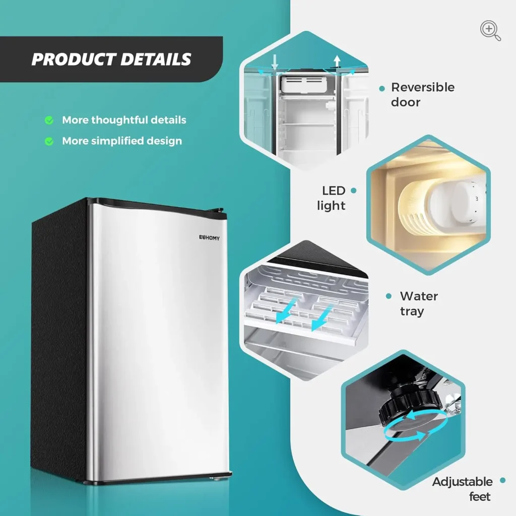 EUHOMY 3.2 Cu.Ft Mini Fridge with Freezer, Single Door Compact Refrigerator, Energy Saving, Mini Refrigerator