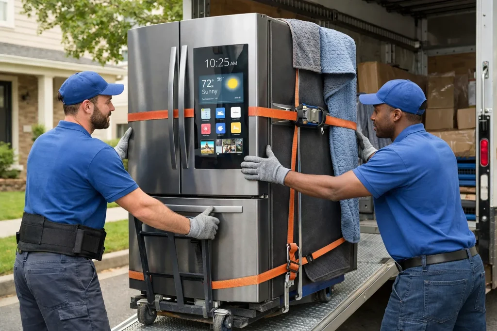 Moving a smart refrigerator into the truck