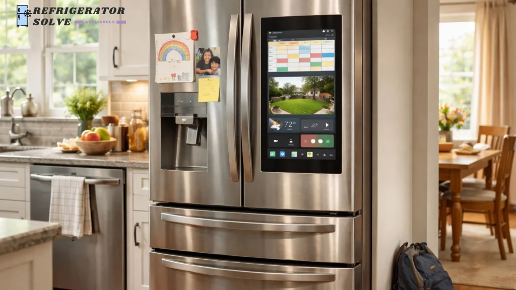 Smart fridge in a cozy kitchen