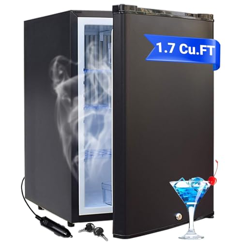 Smad 12V RV Refrigerator 1.7 cu.ft, Compact Refrigerator 12V / 110V, Mini Fridge with Lock, Quiet Reversible Door Semi Truck Refrigerator for RV, Truck, Camping, Boat Use