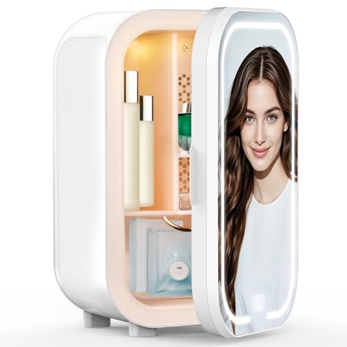 Kikihuose 22L Mini Skincare Fridge, Beauty Fridge for Cosmetic Storage, 44°F Intelligent Temperature Control, Personal Small Makeup Refrigerator for Bedroom, Dorm (22L-Mirror, Classic White)