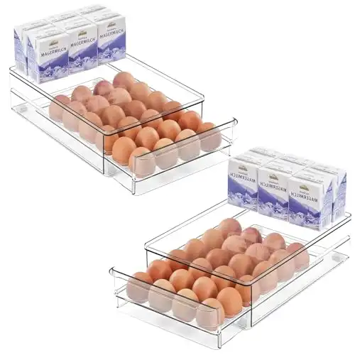 vacane Portauova per frigorifero, cassetto per uova per frigorifero, contenitore estraibile per uova con cuscinetti antiscivolo, organizer per uova trasparente, confezione da 2