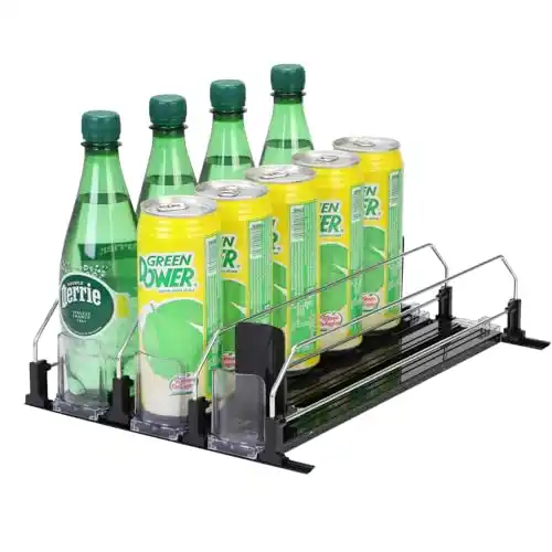 Organizzatore per bevande per frigorifero, dispenser per lattine di soda per frigorifero, spingi bevande automatiche, salvaspazio, può contenere fino a 10-15 lattine, 3 file