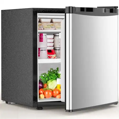 Electactic 1.6 Cu.ft Mini Fridge with Freezer, Compact Single Reversible Door Refrigerator, Adjustable Thermostat, Ultra Quiet, Energy Efficient for Office, Dorm, Bedroom, Apartment -Silver