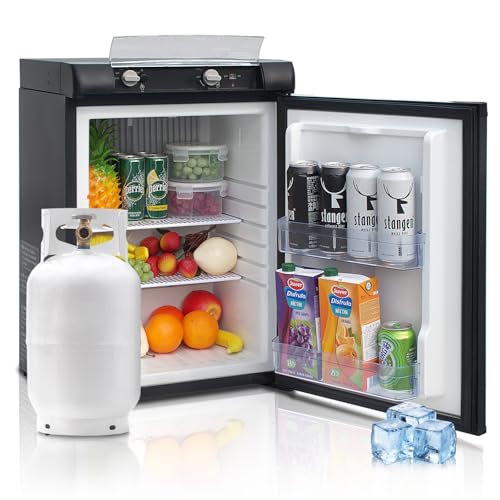 Techomey Propane Refrigerator off Grid, RV Fridge LPG/110V/12V, 3 Way Absorption Gas Refrigerator for Camper, Semi Truck, 2.1 Cu.Ft, Black