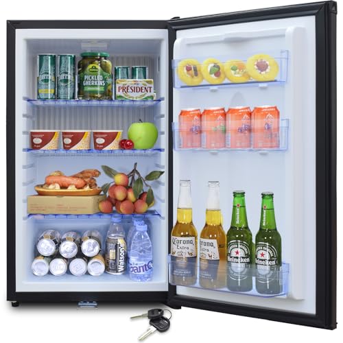 12V RV Refrigerator with Lock, 1.7 Cu.Ft Compact Refrigerator, 12V Mini Fridge Silent Semi Truck Refrigerator, Small Fridge with Reversible Door Compact Refrigerator for RV, Camping, Boat Use