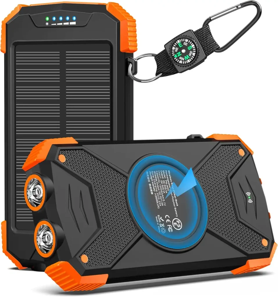 BLAVOR Solar Power Bank 10,000mAh, Portable Wireless Charger, 20W Fast Charging External Battery Pack with USB C for Cell Phones