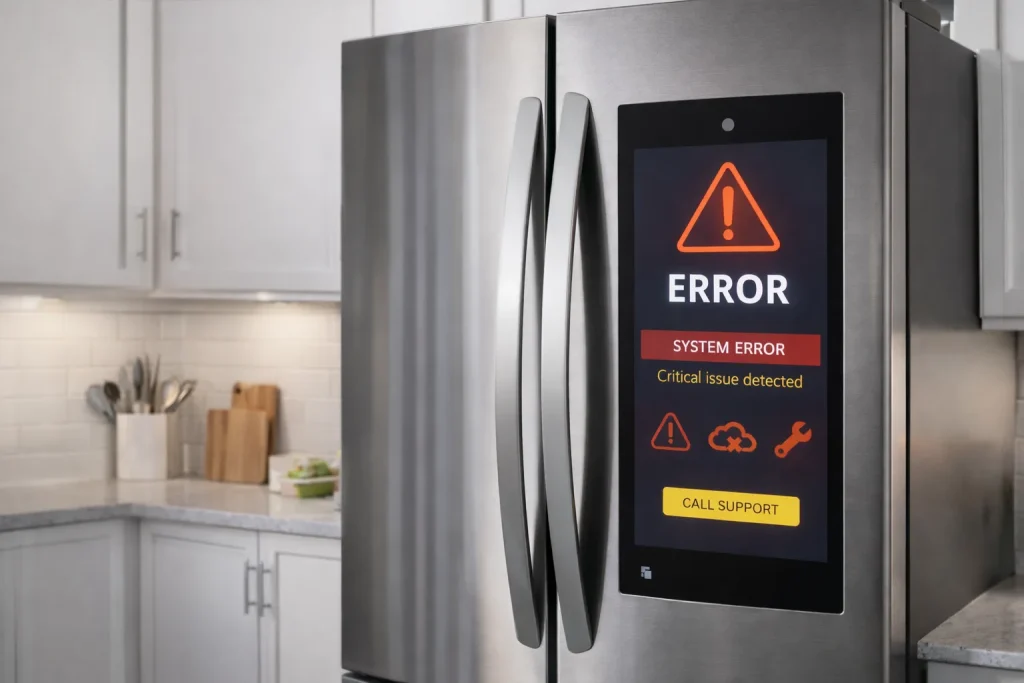 Fridge display with system error warning