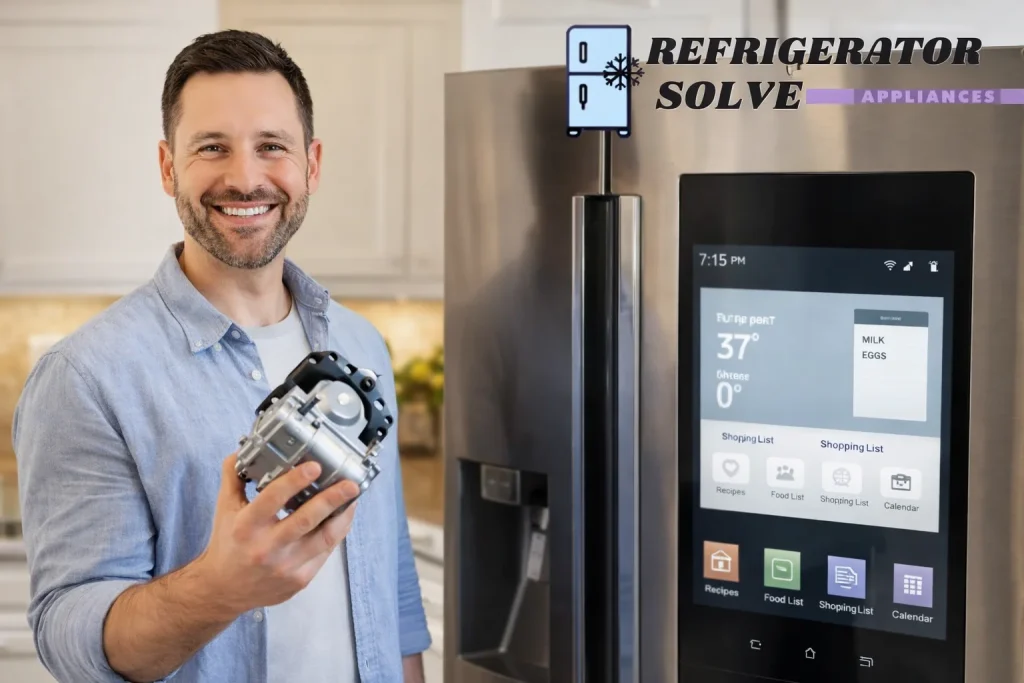 Homeowner with repaired smart refrigerator