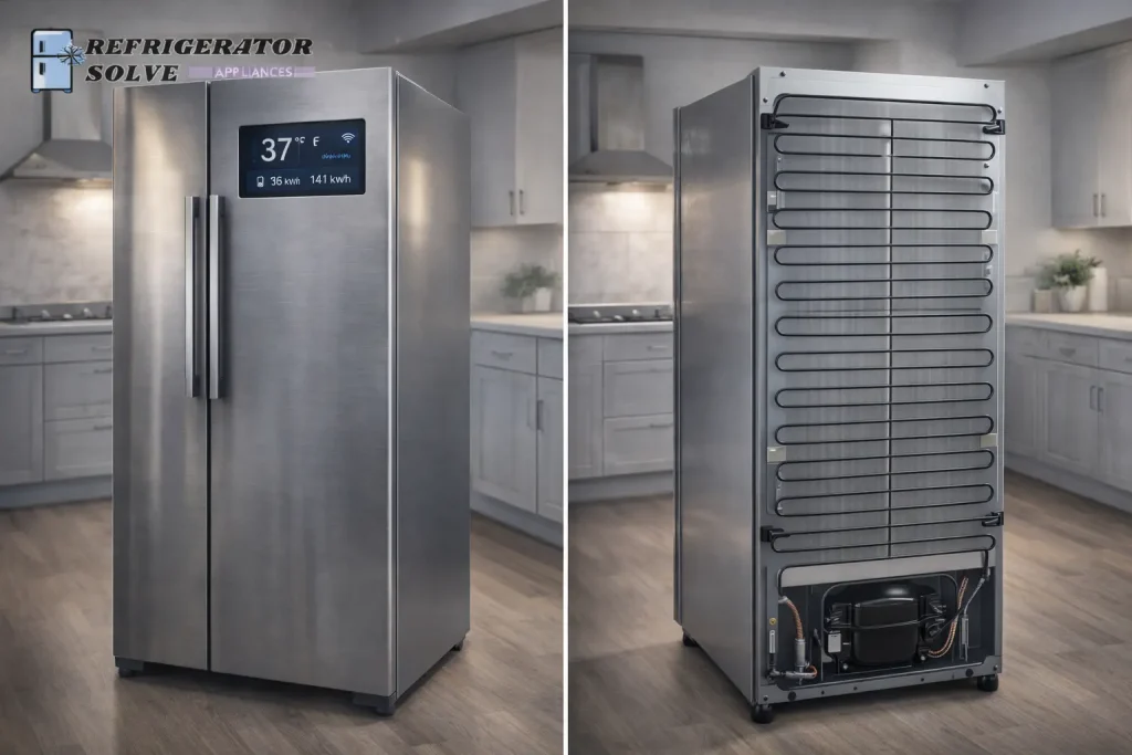 Modern smart refrigerator in stylish kitchen