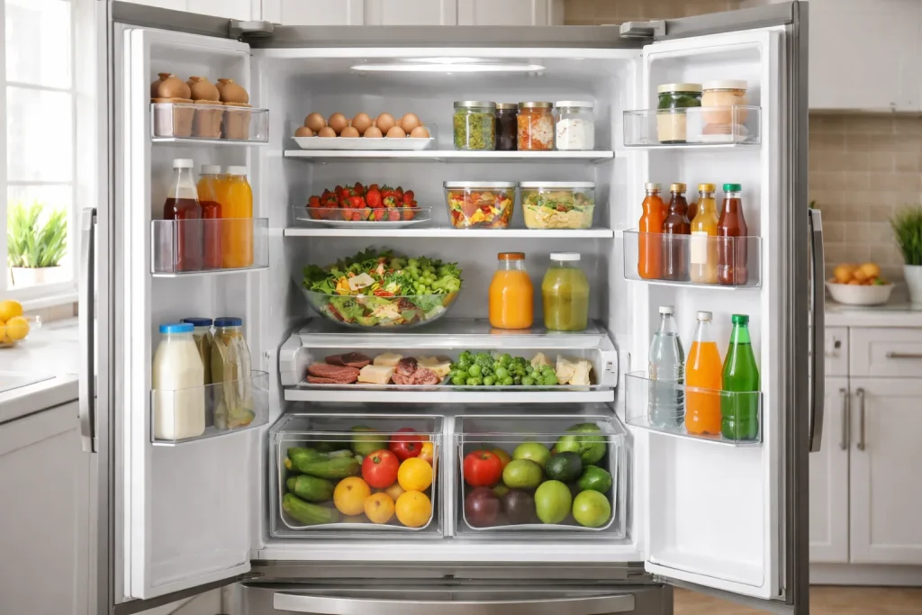 Organized fridge with fresh produce