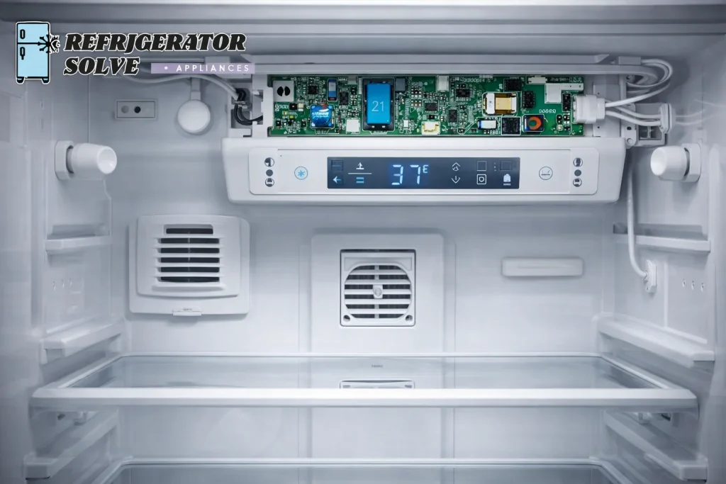 Smart fridge control panel close-up