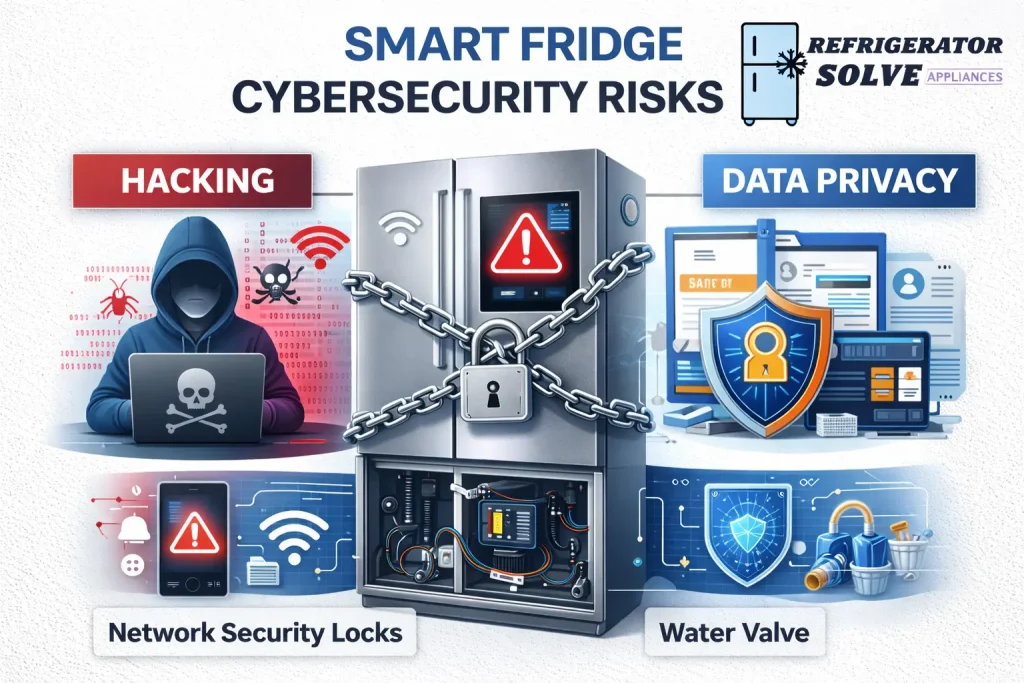 Smart fridge cybersecurity risks illustration