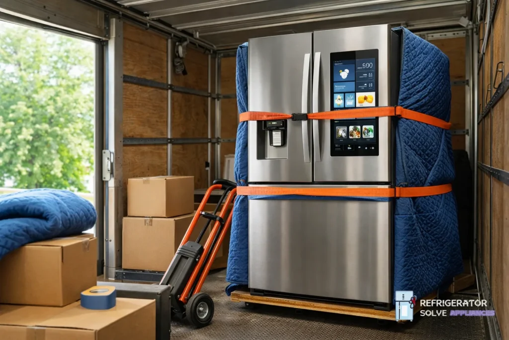 Smart fridge secured for transport