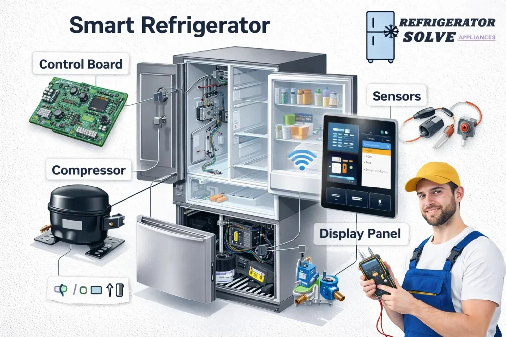 Smart refrigerator exploded view illustration