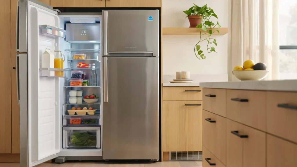 an energy-efficient refrigerator with organized shelves