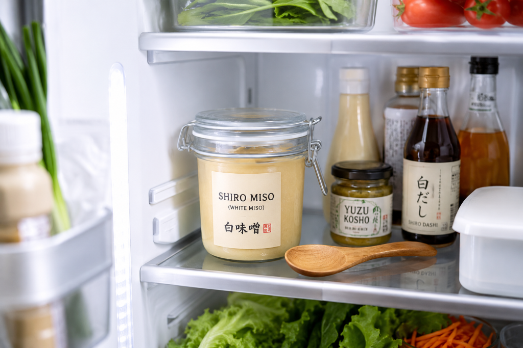 glass jar of white miso paste with a clean spoon