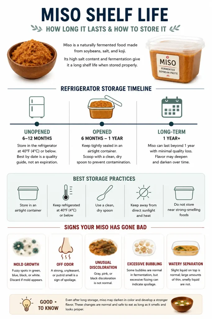 infographic explaining miso shelf life