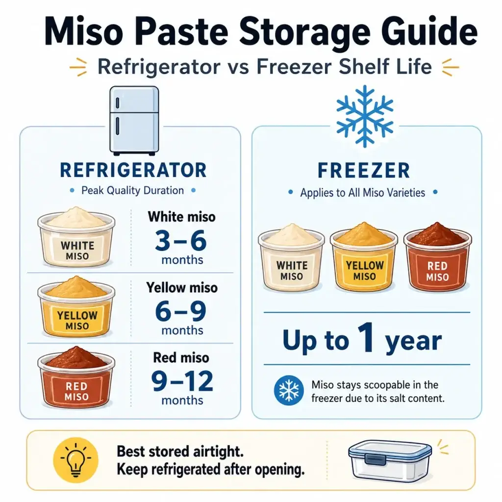 miso paste storage options including refrigerator shelf life vs. freezer shelf life