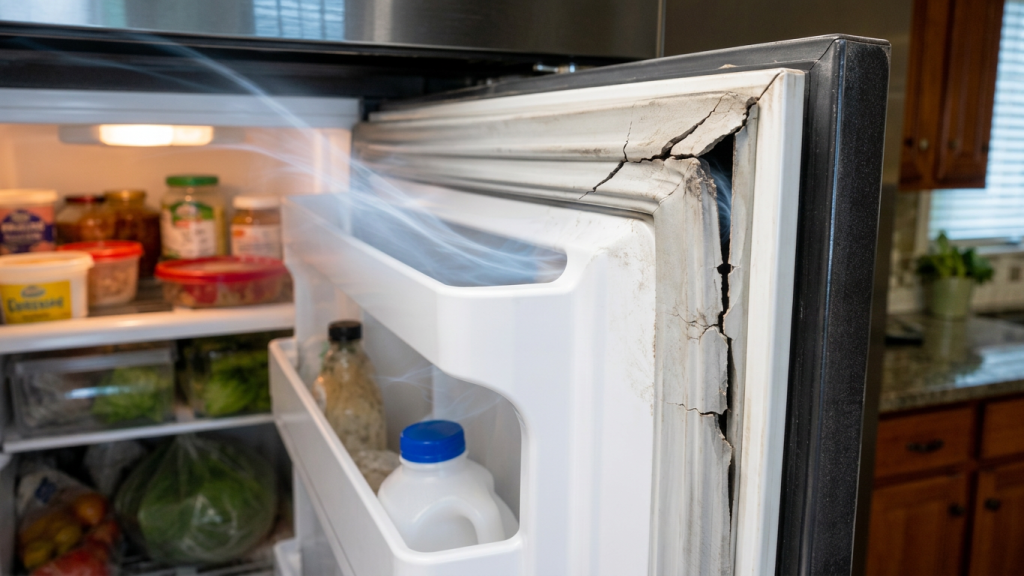 Damaged fridge seal with air leak Damaged fridge seal with air leak