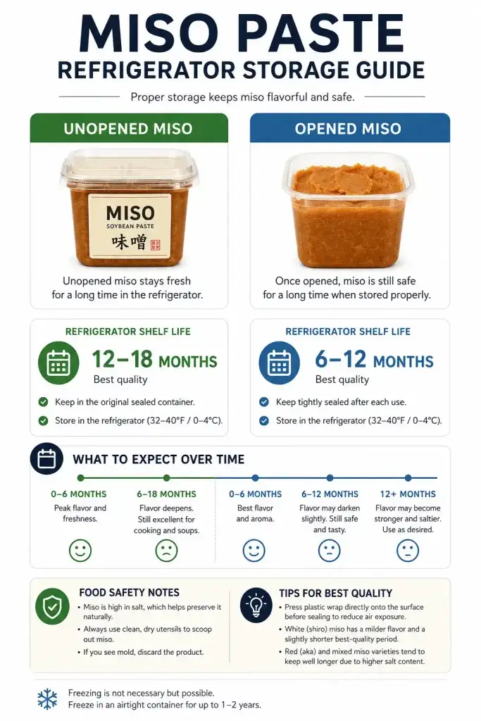 refrigerator storage timeline for opened and unopened miso paste