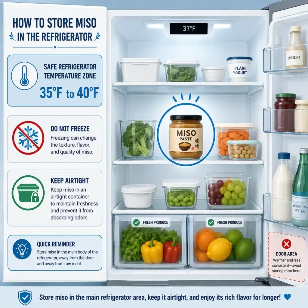 refrigerator temperature zones with miso placed on the middle shelf