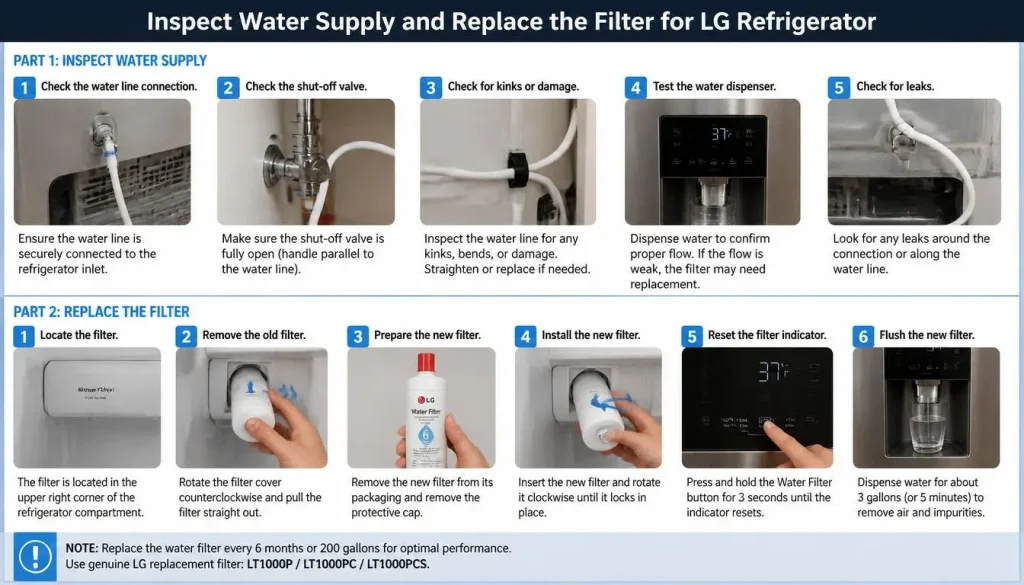 Inspect Water Supply and Replace the Filter